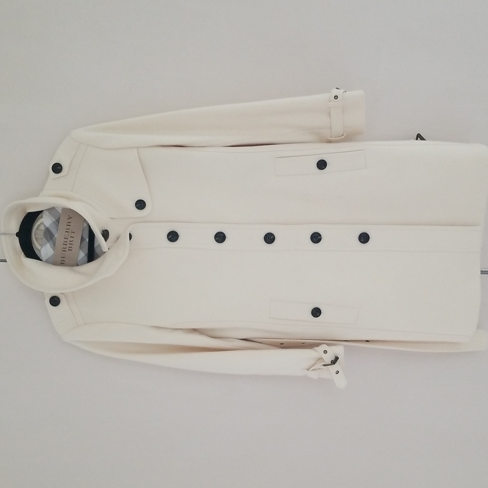 Burberry Cream White Wool Blend Single Breasted "Indiana" Peacoat - Picture 4 of 16